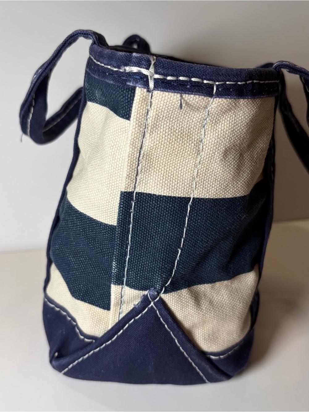 LL Bean Boat & Tote Mini Striped Navy Blue White Canvas VTG 1990s Zip Top - Picture 9 of 16